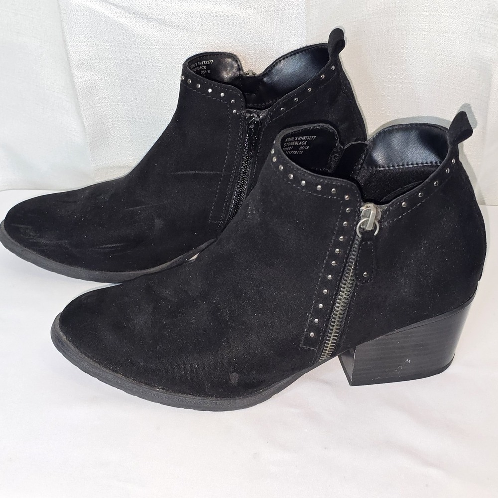 Sonoma Goods For Life Stone Black Block Heeled Boots Size 9M Side‎ Zipper Suede